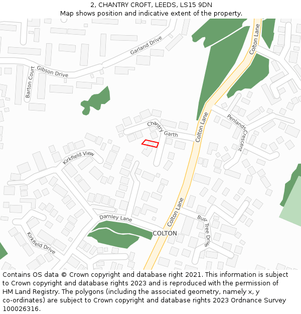 2, CHANTRY CROFT, LEEDS, LS15 9DN: Location map and indicative extent of plot