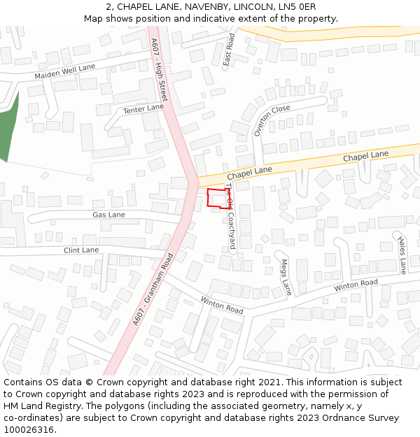 2, CHAPEL LANE, NAVENBY, LINCOLN, LN5 0ER: Location map and indicative extent of plot