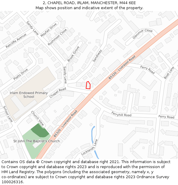 2, CHAPEL ROAD, IRLAM, MANCHESTER, M44 6EE: Location map and indicative extent of plot