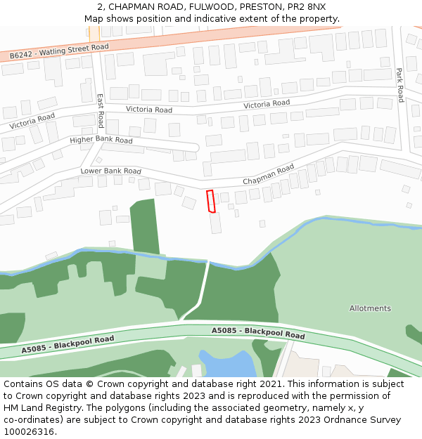 2, CHAPMAN ROAD, FULWOOD, PRESTON, PR2 8NX: Location map and indicative extent of plot