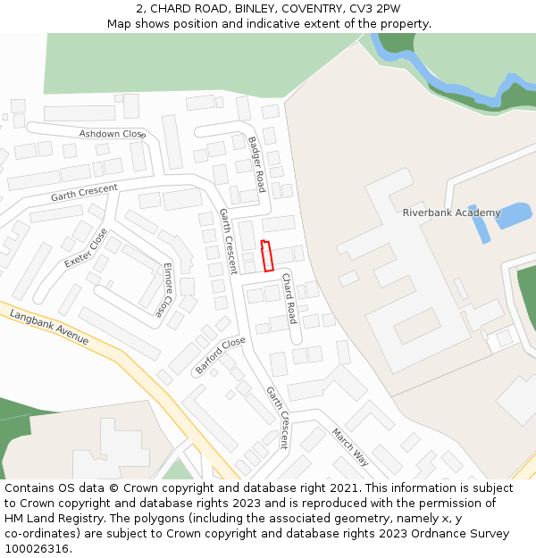 2, CHARD ROAD, BINLEY, COVENTRY, CV3 2PW: Location map and indicative extent of plot