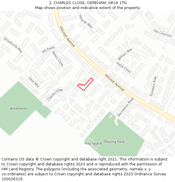 2, CHARLES CLOSE, DEREHAM, NR19 1TN: Location map and indicative extent of plot