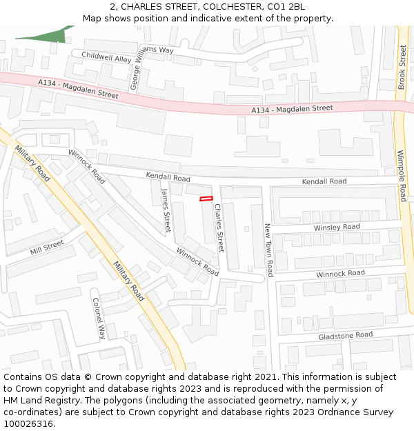 2, CHARLES STREET, COLCHESTER, CO1 2BL: Location map and indicative extent of plot