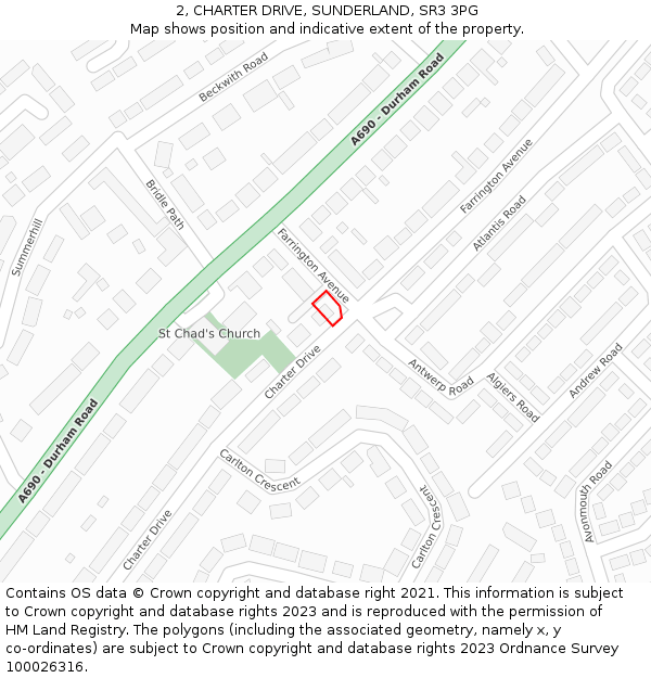 2, CHARTER DRIVE, SUNDERLAND, SR3 3PG: Location map and indicative extent of plot