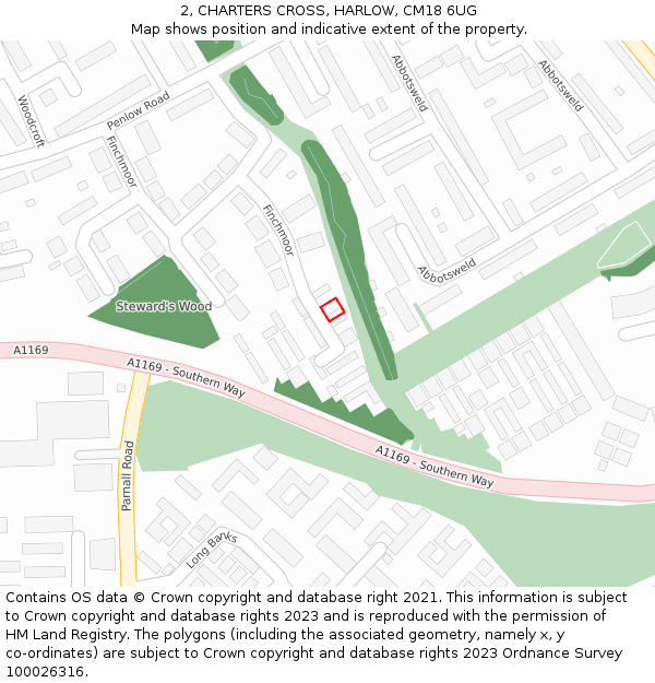 2, CHARTERS CROSS, HARLOW, CM18 6UG: Location map and indicative extent of plot