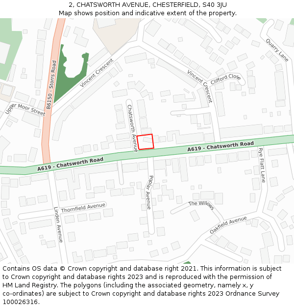 2, CHATSWORTH AVENUE, CHESTERFIELD, S40 3JU: Location map and indicative extent of plot