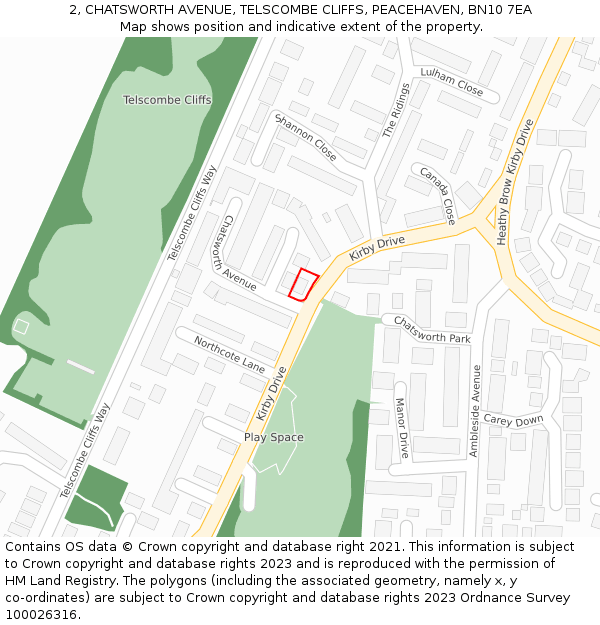 2, CHATSWORTH AVENUE, TELSCOMBE CLIFFS, PEACEHAVEN, BN10 7EA: Location map and indicative extent of plot