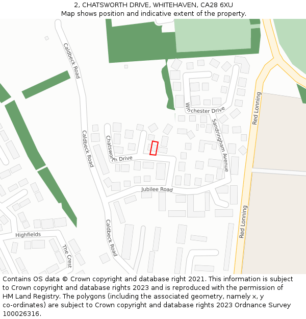 2, CHATSWORTH DRIVE, WHITEHAVEN, CA28 6XU: Location map and indicative extent of plot