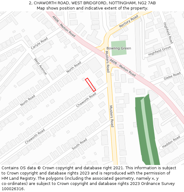 2, CHAWORTH ROAD, WEST BRIDGFORD, NOTTINGHAM, NG2 7AB: Location map and indicative extent of plot