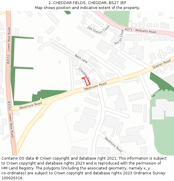 2, CHEDDAR FIELDS, CHEDDAR, BS27 3EF: Location map and indicative extent of plot
