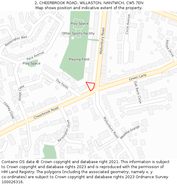 2, CHEERBROOK ROAD, WILLASTON, NANTWICH, CW5 7EN: Location map and indicative extent of plot