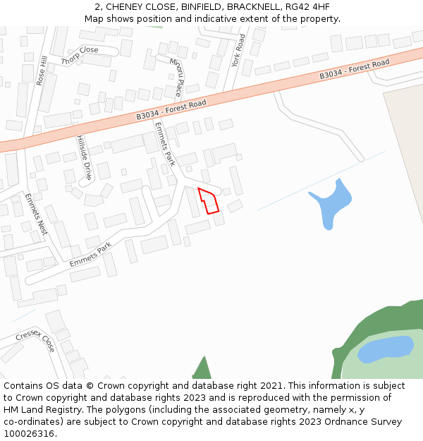 2, CHENEY CLOSE, BINFIELD, BRACKNELL, RG42 4HF: Location map and indicative extent of plot