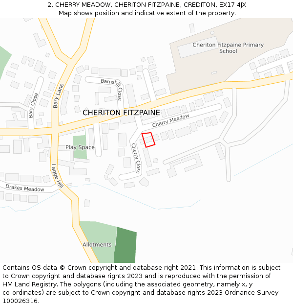 2, CHERRY MEADOW, CHERITON FITZPAINE, CREDITON, EX17 4JX: Location map and indicative extent of plot