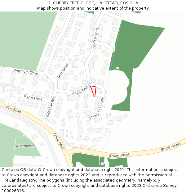 2, CHERRY TREE CLOSE, HALSTEAD, CO9 2UA: Location map and indicative extent of plot