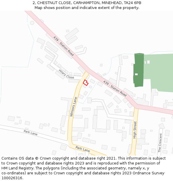 2, CHESTNUT CLOSE, CARHAMPTON, MINEHEAD, TA24 6PB: Location map and indicative extent of plot