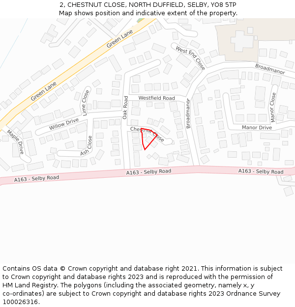 2, CHESTNUT CLOSE, NORTH DUFFIELD, SELBY, YO8 5TP: Location map and indicative extent of plot