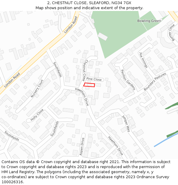 2, CHESTNUT CLOSE, SLEAFORD, NG34 7GX: Location map and indicative extent of plot