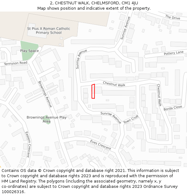 2, CHESTNUT WALK, CHELMSFORD, CM1 4JU: Location map and indicative extent of plot