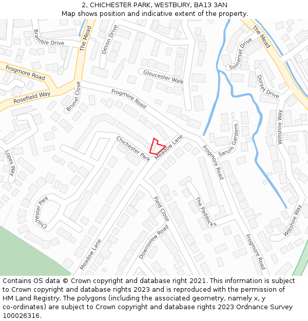 2, CHICHESTER PARK, WESTBURY, BA13 3AN: Location map and indicative extent of plot