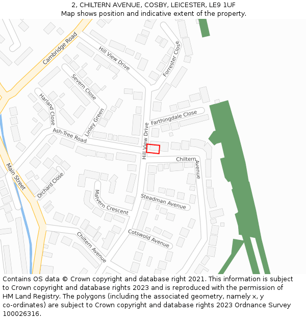 2, CHILTERN AVENUE, COSBY, LEICESTER, LE9 1UF: Location map and indicative extent of plot