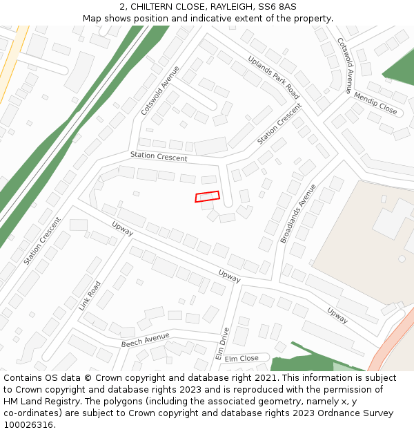 2, CHILTERN CLOSE, RAYLEIGH, SS6 8AS: Location map and indicative extent of plot
