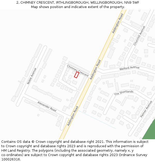 2, CHIMNEY CRESCENT, IRTHLINGBOROUGH, WELLINGBOROUGH, NN9 5WF: Location map and indicative extent of plot