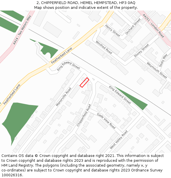 2, CHIPPERFIELD ROAD, HEMEL HEMPSTEAD, HP3 0AQ: Location map and indicative extent of plot