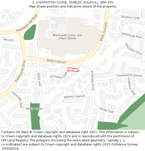 2, CHIVINGTON CLOSE, SHIRLEY, SOLIHULL, B90 4YS: Location map and indicative extent of plot