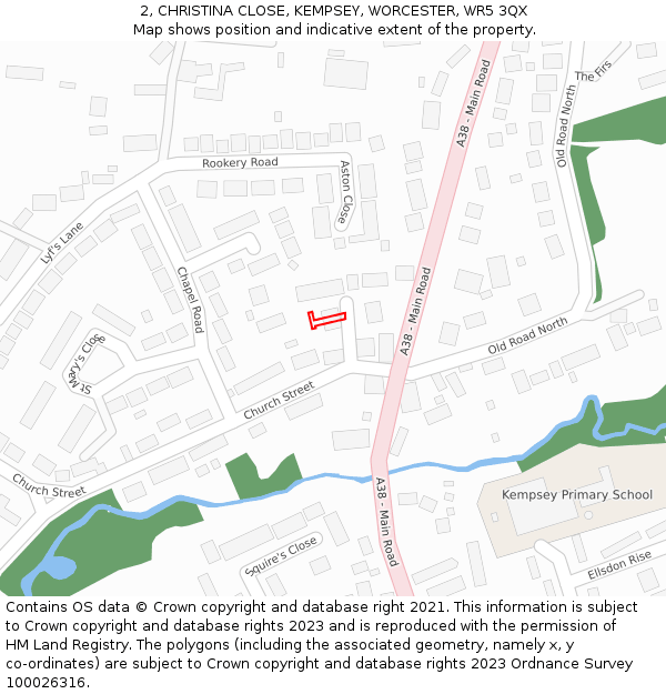 2, CHRISTINA CLOSE, KEMPSEY, WORCESTER, WR5 3QX: Location map and indicative extent of plot