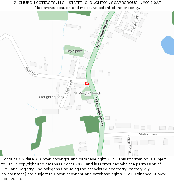 2, CHURCH COTTAGES, HIGH STREET, CLOUGHTON, SCARBOROUGH, YO13 0AE: Location map and indicative extent of plot