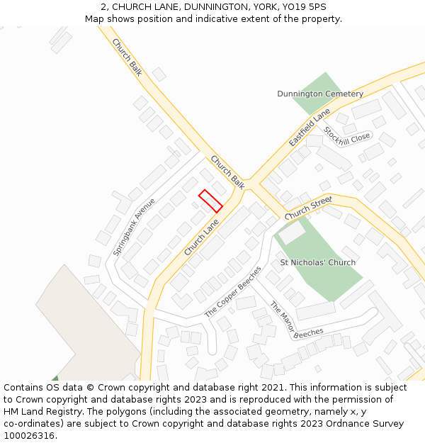 2, CHURCH LANE, DUNNINGTON, YORK, YO19 5PS: Location map and indicative extent of plot