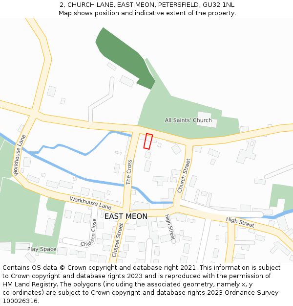 2, CHURCH LANE, EAST MEON, PETERSFIELD, GU32 1NL: Location map and indicative extent of plot