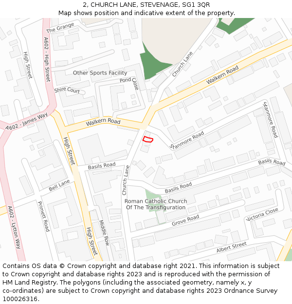 2, CHURCH LANE, STEVENAGE, SG1 3QR: Location map and indicative extent of plot