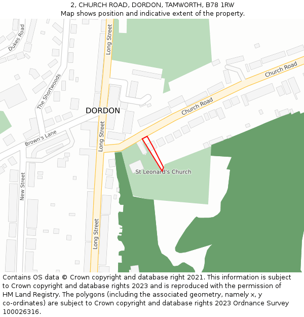 2, CHURCH ROAD, DORDON, TAMWORTH, B78 1RW: Location map and indicative extent of plot