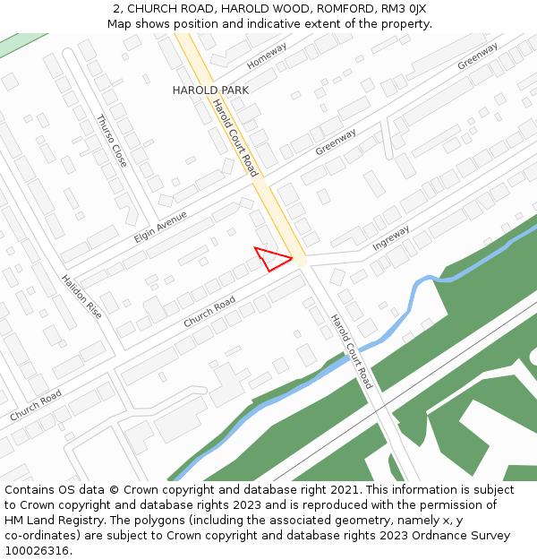 2, CHURCH ROAD, HAROLD WOOD, ROMFORD, RM3 0JX: Location map and indicative extent of plot