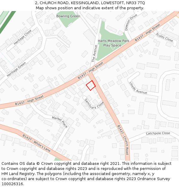 2, CHURCH ROAD, KESSINGLAND, LOWESTOFT, NR33 7TQ: Location map and indicative extent of plot