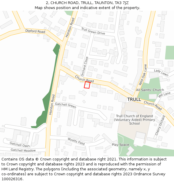 2, CHURCH ROAD, TRULL, TAUNTON, TA3 7JZ: Location map and indicative extent of plot