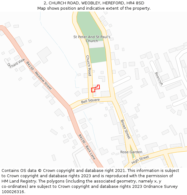 2, CHURCH ROAD, WEOBLEY, HEREFORD, HR4 8SD: Location map and indicative extent of plot