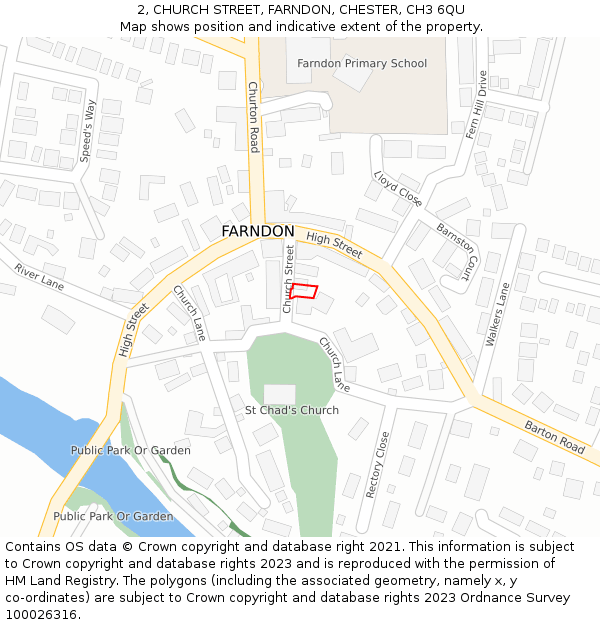 2, CHURCH STREET, FARNDON, CHESTER, CH3 6QU: Location map and indicative extent of plot