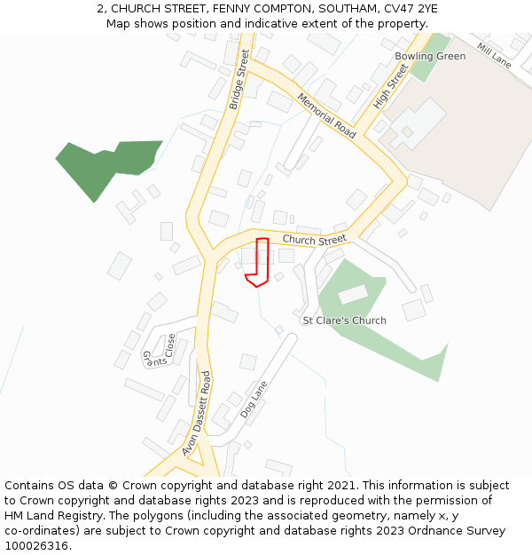 2, CHURCH STREET, FENNY COMPTON, SOUTHAM, CV47 2YE: Location map and indicative extent of plot