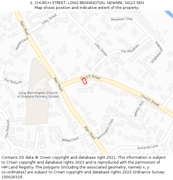 2, CHURCH STREET, LONG BENNINGTON, NEWARK, NG23 5EN: Location map and indicative extent of plot