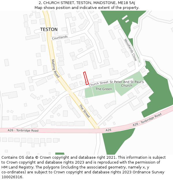 2, CHURCH STREET, TESTON, MAIDSTONE, ME18 5AJ: Location map and indicative extent of plot