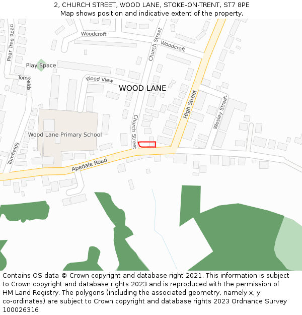 2, CHURCH STREET, WOOD LANE, STOKE-ON-TRENT, ST7 8PE: Location map and indicative extent of plot