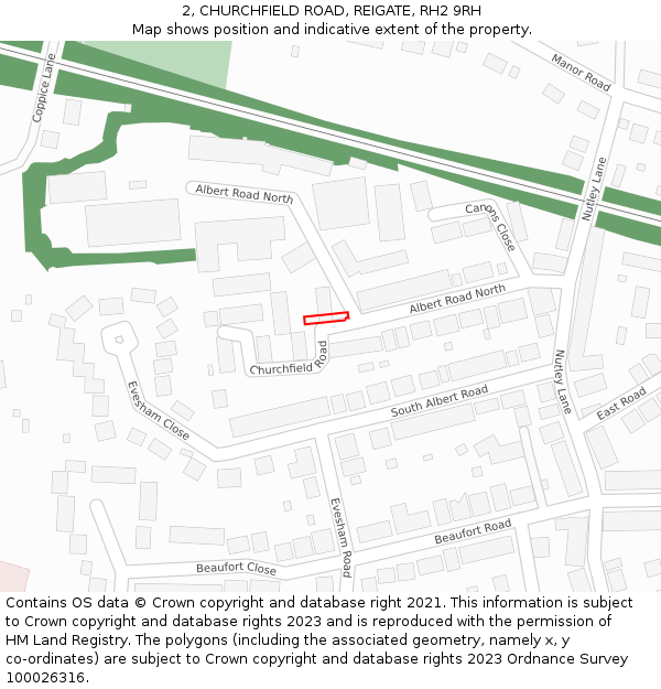 2, CHURCHFIELD ROAD, REIGATE, RH2 9RH: Location map and indicative extent of plot