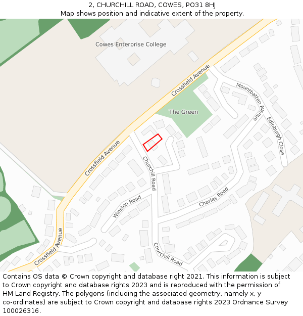 2, CHURCHILL ROAD, COWES, PO31 8HJ: Location map and indicative extent of plot