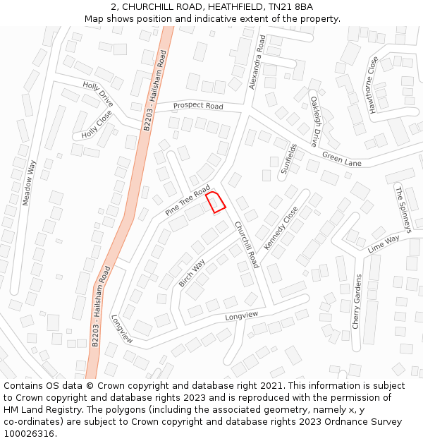 2, CHURCHILL ROAD, HEATHFIELD, TN21 8BA: Location map and indicative extent of plot