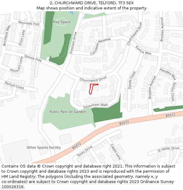 2, CHURCHWARD DRIVE, TELFORD, TF3 5EX: Location map and indicative extent of plot