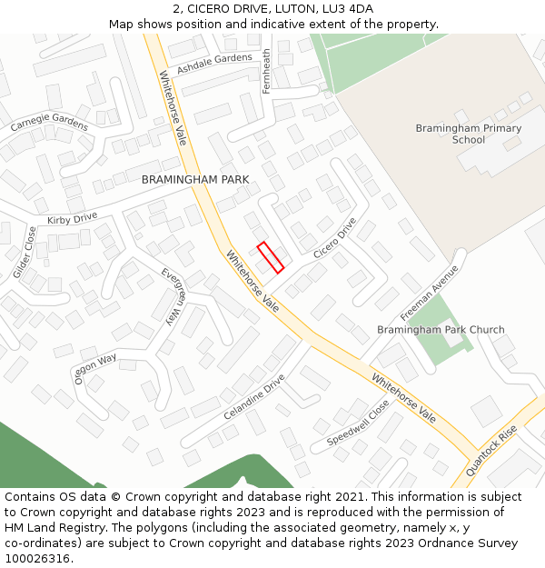 2, CICERO DRIVE, LUTON, LU3 4DA: Location map and indicative extent of plot