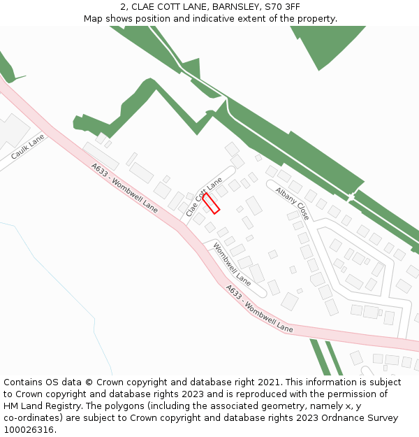 2, CLAE COTT LANE, BARNSLEY, S70 3FF: Location map and indicative extent of plot