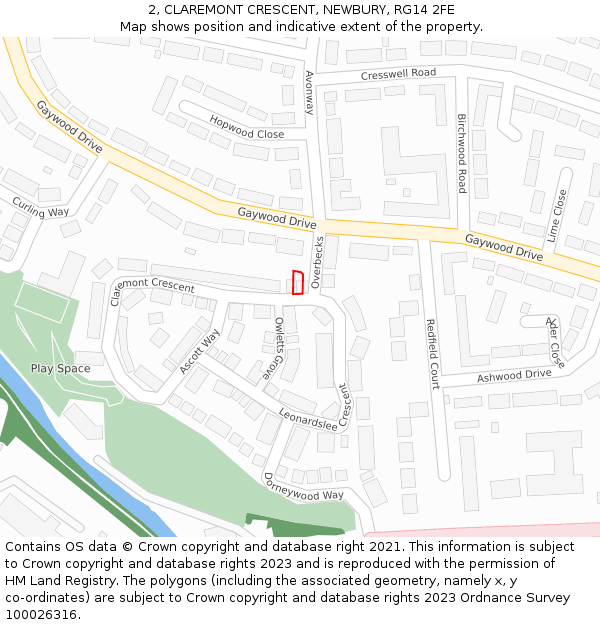 2, CLAREMONT CRESCENT, NEWBURY, RG14 2FE: Location map and indicative extent of plot